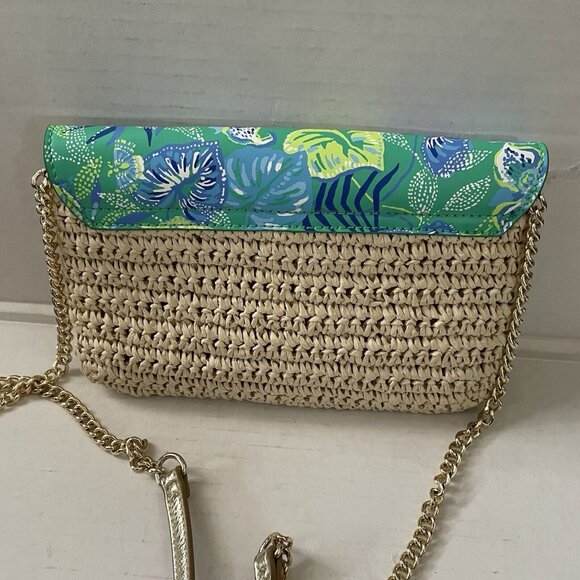 Lilly Pulitzer Botanical Green In A Flutter Straw Crossbody Clutch Purse NWOT - Picture 7 of 10